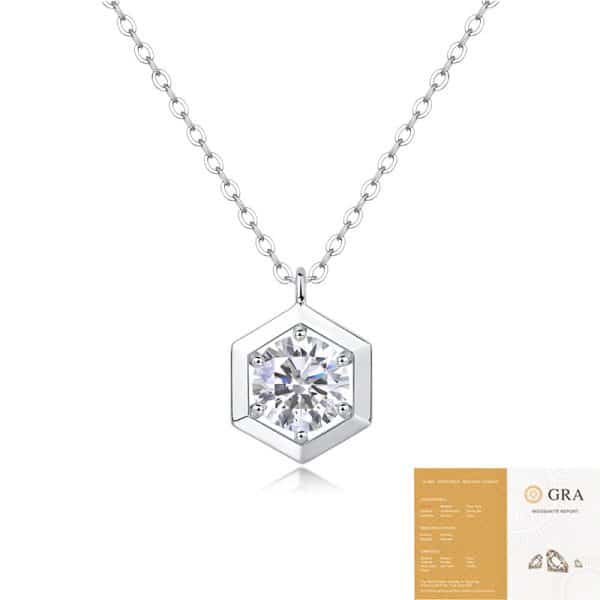 Silver Necklace Moissanite Geometric Pendant Fashion