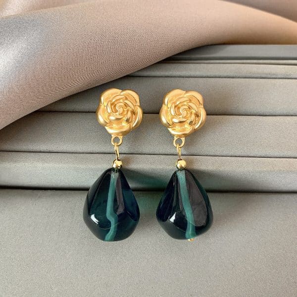 Water Drop Resin Niche Retro Stud Earrings Female
