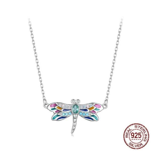 New S925 Sterling Silver Colorful Exquisite Dragonfly Necklace