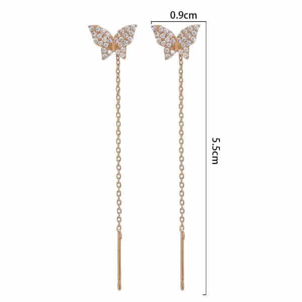 Butterfly Copper Micro Set Zircon Tassel Ear Line Femininity Senior Sense Long Tassel Face Thin Delicate Earrings