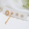 Earring Set, Moon Earrings, Gold Floral Earrings, Small Chain Earrings