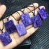 Natural Charoite Square Plate Pendant With Leather Rope