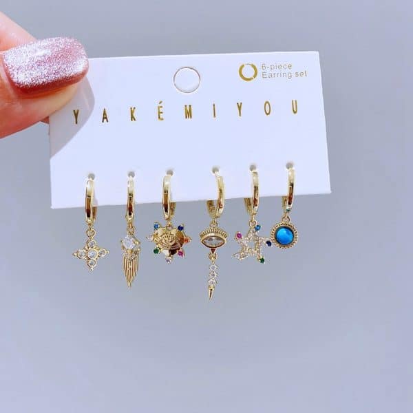 Light Luxury Color Heart-shaped Zircon XINGX Ear Clip 6-piece Set