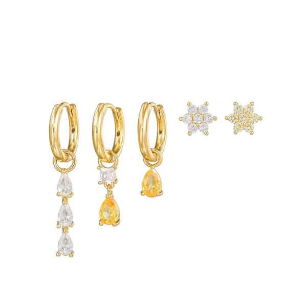 Water Drop Diamond Earrings Fashion Hexagonal Five-piece Set