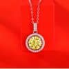 S925 Silver Luxury Round Cake Pendant Yellow Simulation Moissanite Necklace