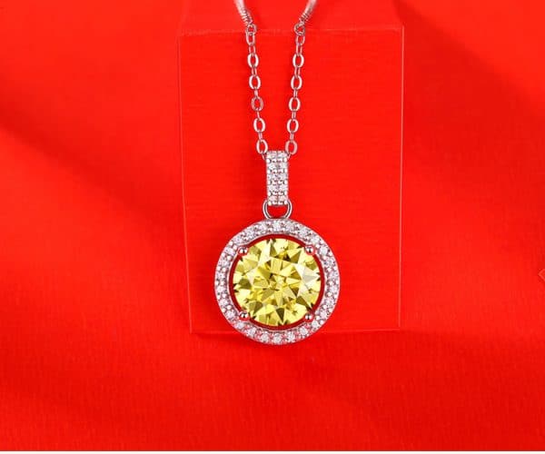 S925 Silver Luxury Round Cake Pendant Yellow Simulation Moissanite Necklace