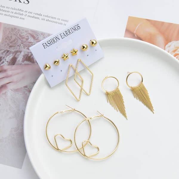 Exaggerated Set Earrings, Simple Love Geometry