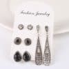 New Bohemian Black Diamond Long Vintage Zircon 4 Pair Stud Earrings Set Combination