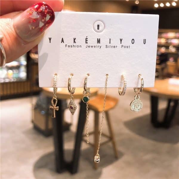 6-piece set of double stud earrings