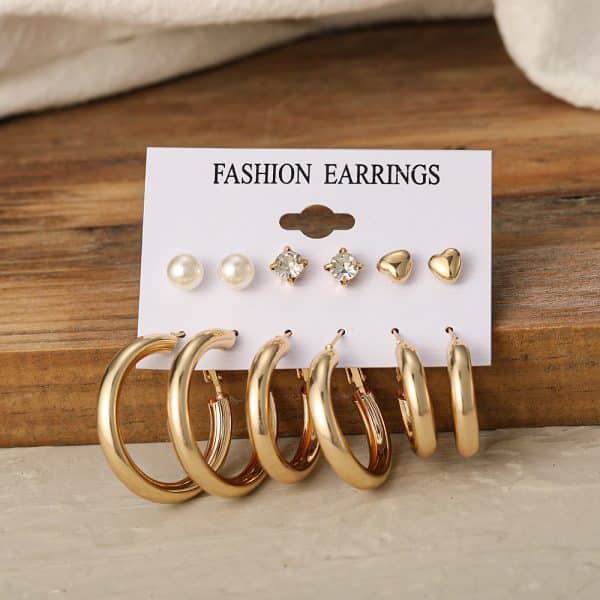 Metallic Element C Type Earring 6-piece Set