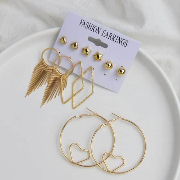 Exaggerated Set Earrings, Simple Love Geometry