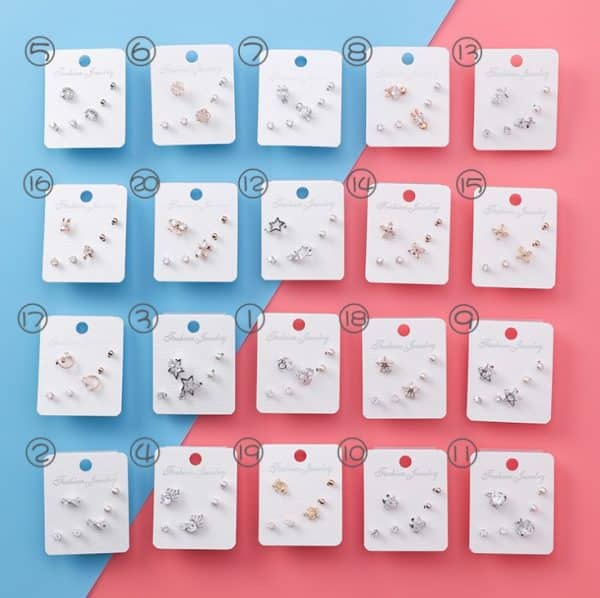 Japan and South Korea mini series set bow earrings 6 sets of stars flowers shine zircon earrings small ear bone nails