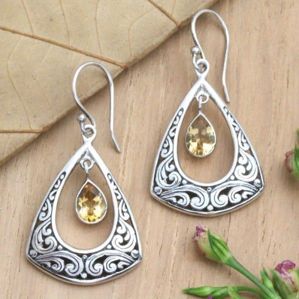 Drop-shaped Hollow Pattern Embedded Amber Earrings