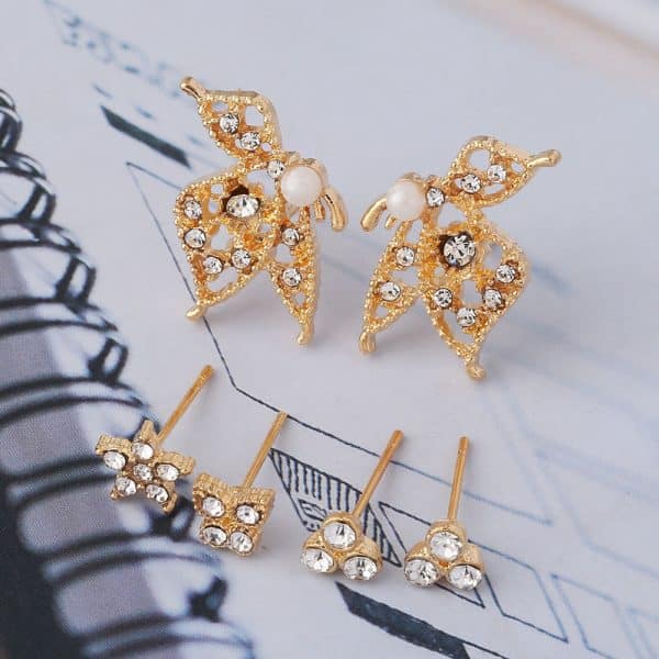 Alloy Temperament Pearl Earrings Exquisite Butterfly 6 Piece Set