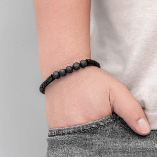 Volcanic stone leather cord bracelet
