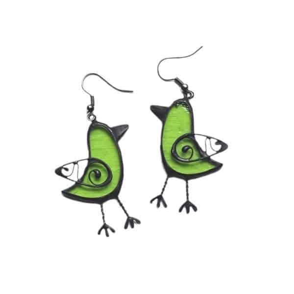 Unique Green Bird Drop Earrings Cute