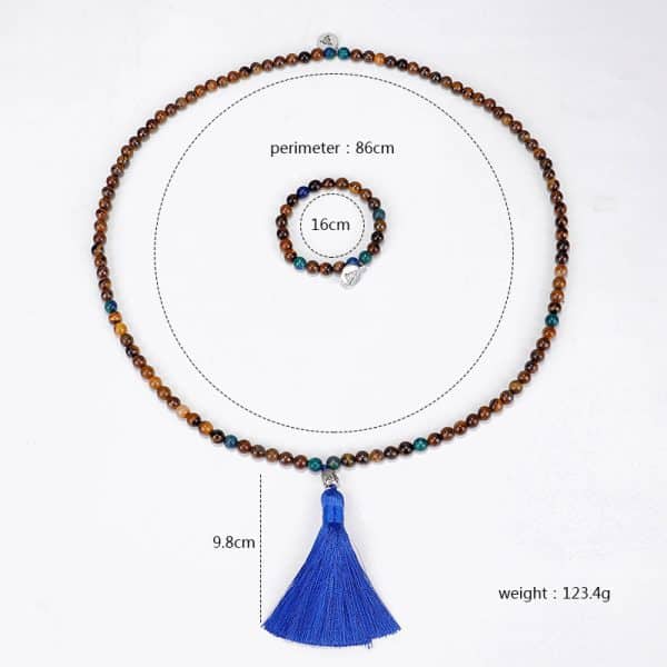 Tiger Eye Stone Bead Necklace Handmade Buddha Head Yoga