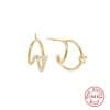 S925 Sterling Silver Layered C- Shaped Pave Claw Set Double Earrings