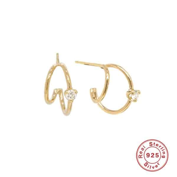 S925 Sterling Silver Layered C- Shaped Pave Claw Set Double Earrings