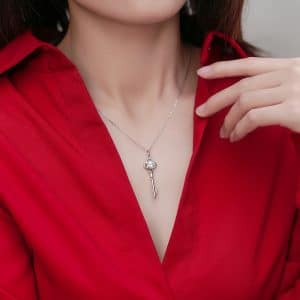 S925 Silver Key Necklace With Moissanite Women's