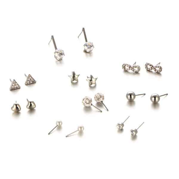 Zircon earrings set with 9 pairs of earrings set with crystal heart triangle diamond set