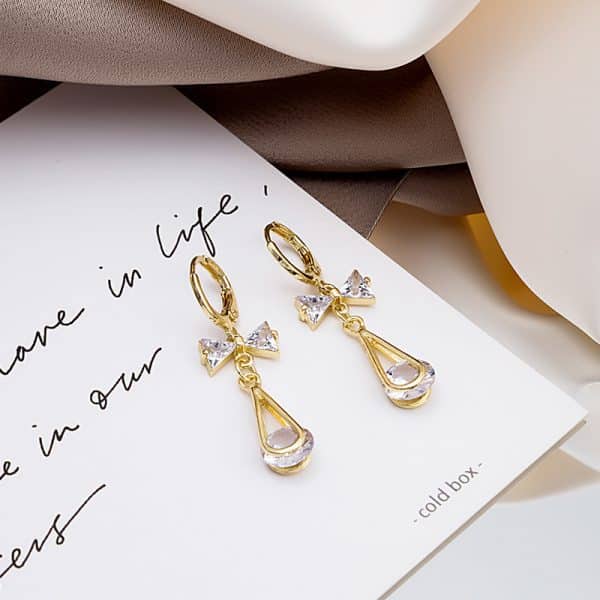 Women's Hollow Drop Zircon Bow Earrings