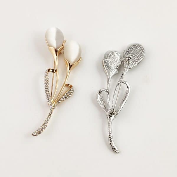 Fashion Opal Stone Tulip Brooch Pin Elegant Jewelry Flower Brooches Rhinestone