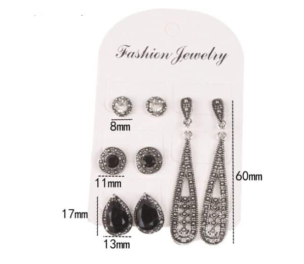 New Bohemian Black Diamond Long Vintage Zircon 4 Pair Stud Earrings Set Combination