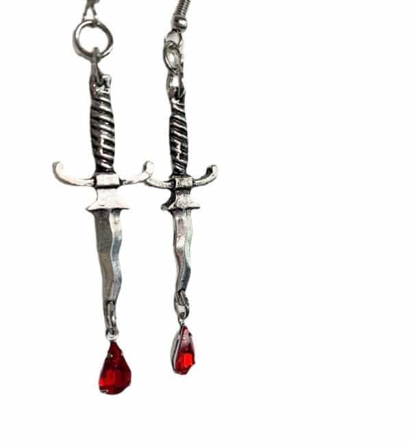 Dagger And Blood Red Drop Earrings