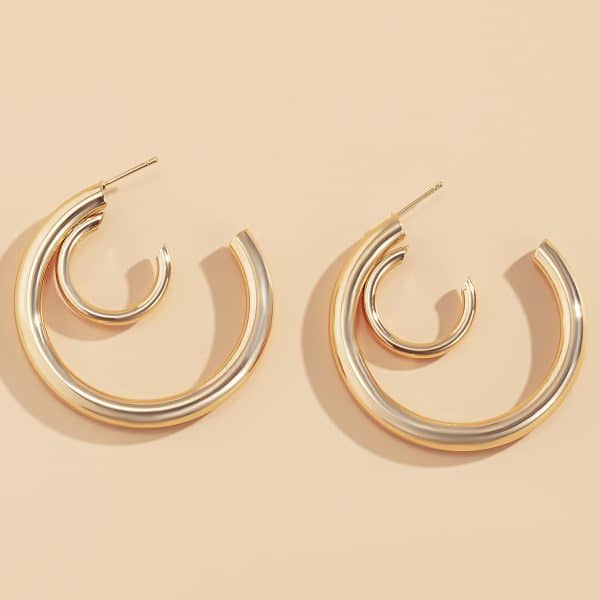 All-match Double Layer Half Circle Geometric Metal Earrings Women