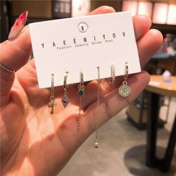 6-piece set of double stud earrings