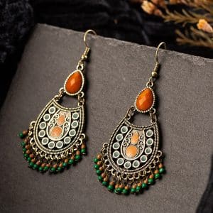 Ethnic style geometric drop diamond earrings