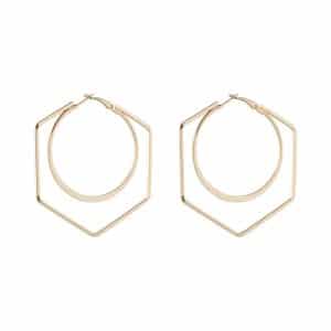 Exaggerated irregular hexagon geometric metal circle earrings