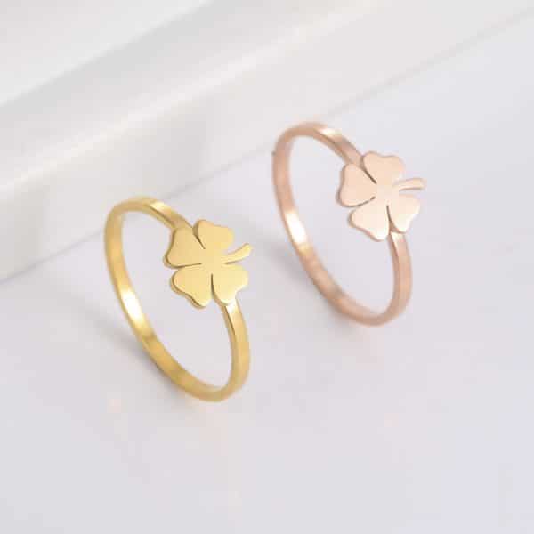 Women's Stainless Steel Lucky Four-leaf Clover Ring