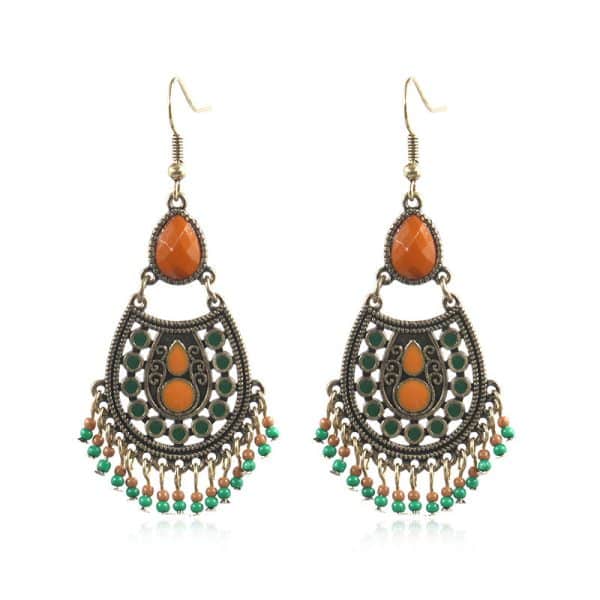 Ethnic style geometric drop diamond earrings