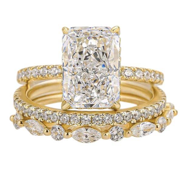 S925 Sterling Silver Super Shiny Ice Flower Cut Zircon Ring Suit