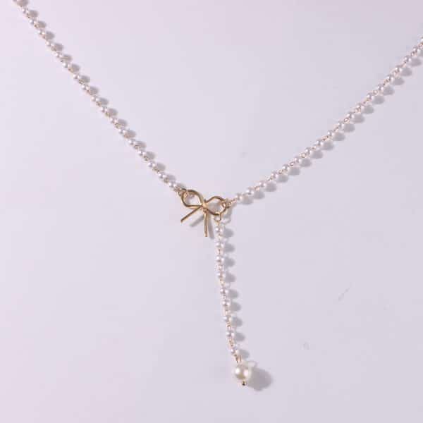 Women's Bow Pearl Tassel Pendant Necklace Simple All-match