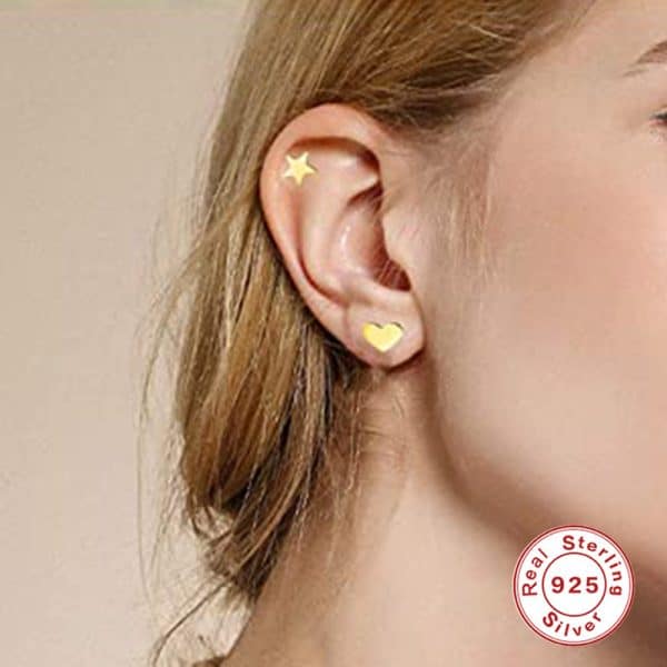 S925 Sterling Silver Compact Mini Geometric Heart-shaped Star Moon Set Ear Studs
