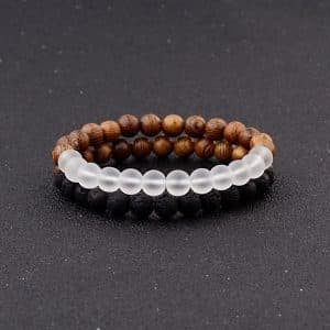 Frosted Stone Wooden Bead Hand Strung Crater Stone Bracelet