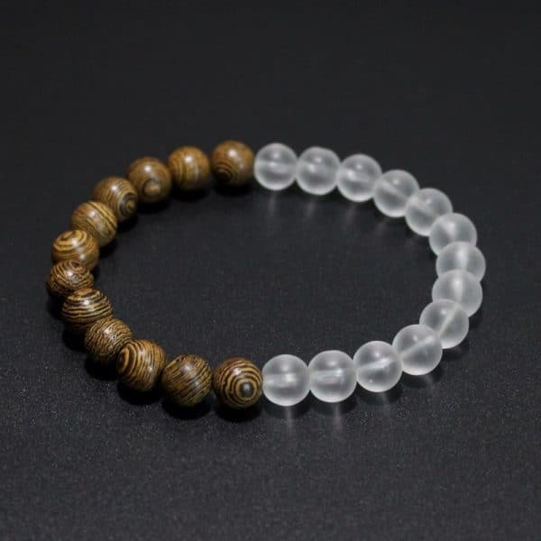 Frosted Stone Wooden Bead Hand Strung Crater Stone Bracelet