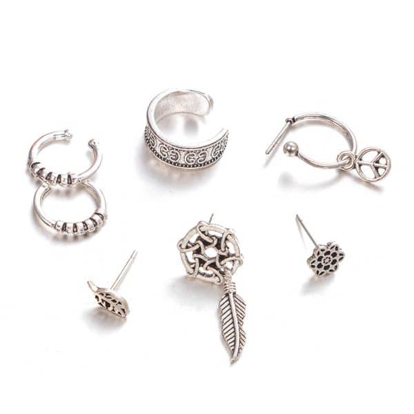 Dream Catcher Leaf Seven-piece Earring Set