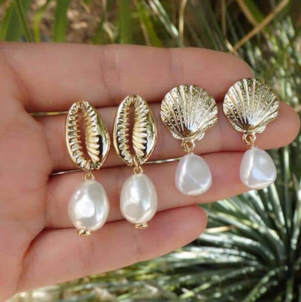 3European and American new cross-border jewelry earrings earrings set, love shells, starfish, leaves and pearl earrings