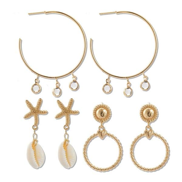 3European and American new cross-border jewelry earrings earrings set, love shells, starfish, leaves and pearl earrings