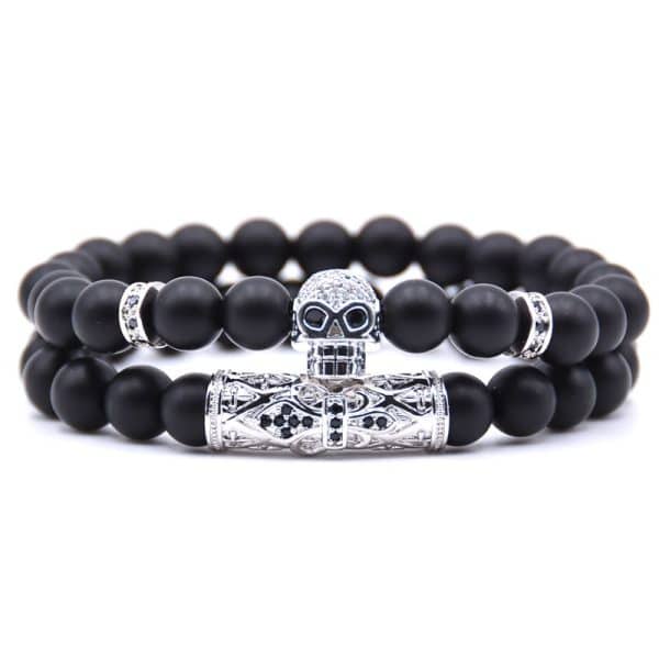Natural Stone Micro Inlaid Skull Head Copper Jewelry Bracelet