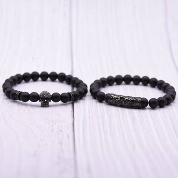 Natural Stone Micro Inlaid Skull Head Copper Jewelry Bracelet