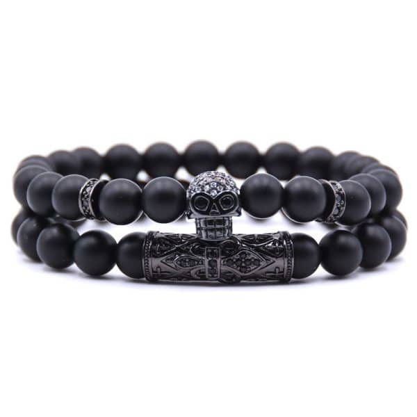 Natural Stone Micro Inlaid Skull Head Copper Jewelry Bracelet