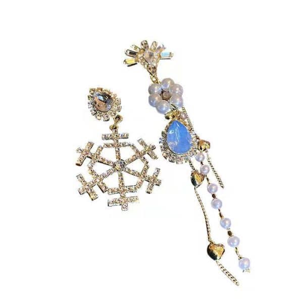 Asymmetrical Earrings Female Snowflake Drop Pearl Tassel Earrings