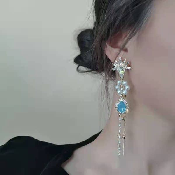 Asymmetrical Earrings Female Snowflake Drop Pearl Tassel Earrings