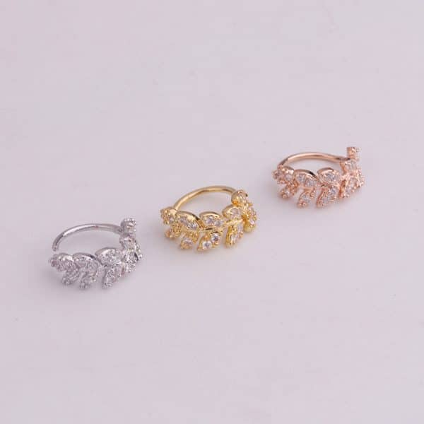 Micro-Set Zircon Nose Ring Leaf Earrings
