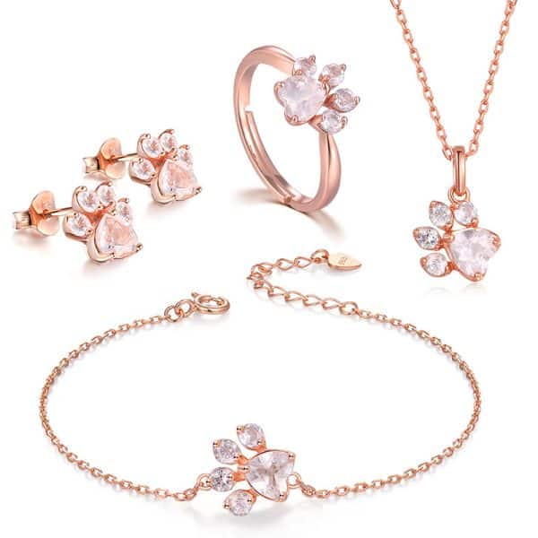 Rose Gold Hibiscus Stone Cat's Claw Jewelry
